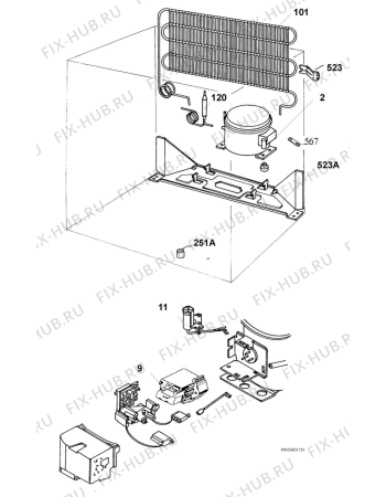 Взрыв-схема холодильника Zanussi ZUC053W - Схема узла Cooling system 017